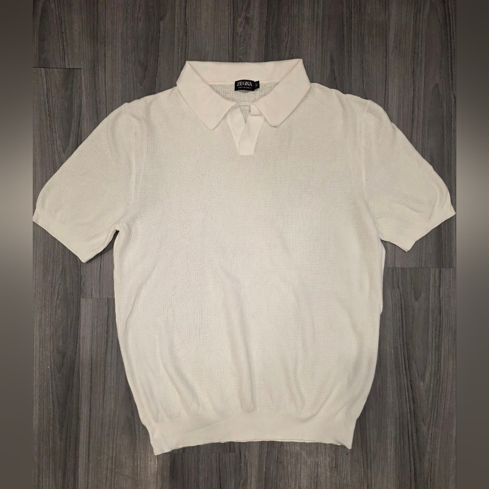 Zegna Italy Men Polo Ribbed Hem Shirt Premium Cotton Short Sleeve Ochre $1100 - Picture 7 of 16